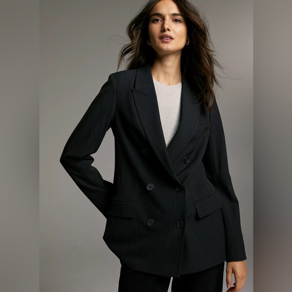 Babaton Samuel Double-Breasted Blazer in pinstripped dark navy